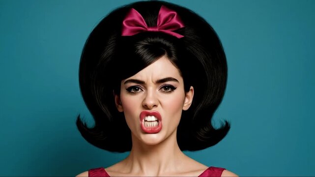 Vampires with Voluminous 60s Hairstyle Revealing Fangs Close-Up Loop