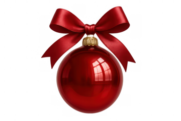 Red christmas ornament with festive ribbon bow concept. Holiday season decoration, celebrating tradition and winter cheer