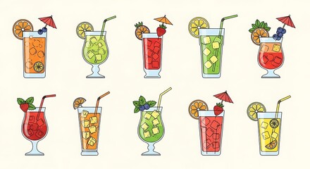 Colorful Cocktail Collection - Refreshing Summer Drinks Illustration.