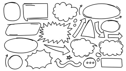 Obraz premium Doodle Speech Bubble Collection with Arrow Star and Hand Drawn Shapes Outline Set.Vector Illustration