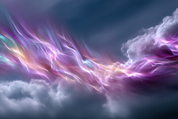 Vibrant colors of light intertwine in a cloudy sky during twilight hours