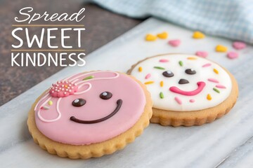Two smiling cookies with cute faces showing sweet happiness