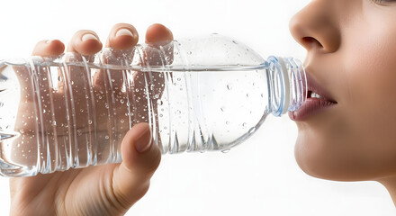 Close-up of a young woman drinking pure water