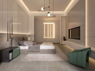 3d render luxury hotel room bedroom