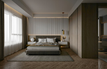 3d render luxury hotel room bedroom