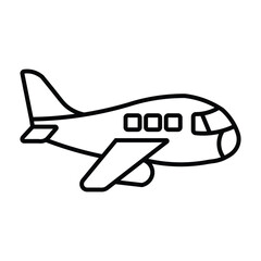 Airplane outline shows simple aircraft in flight on white background for travel imagery