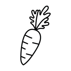 Simple black outline reveals a fresh carrot with its leaves on white background