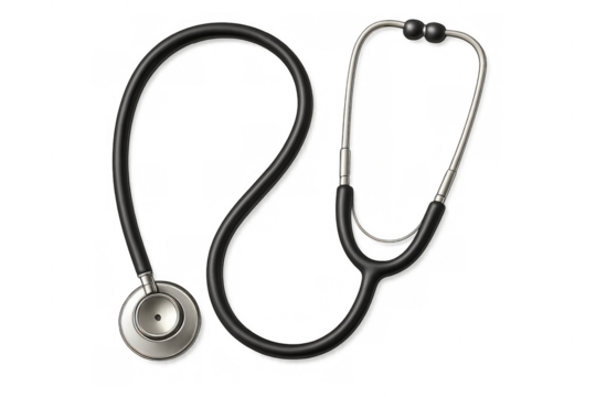 Stethoscope for medical examination, hearing heartbeat, lung sounds, health diagnosis on transparent background - Powered by Adobe