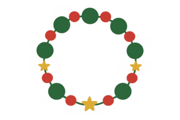Christmas holiday wreath decoration creating a festive border frame with red and green baubles and gold stars, transparent background