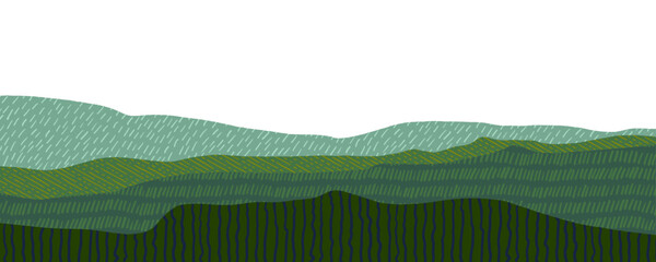 Agriculture collage background with ecological texture layout. Oriental decorative landscape banner design with pattern, grassland and rural scene. Organic farm texture for eco-friendly designs.