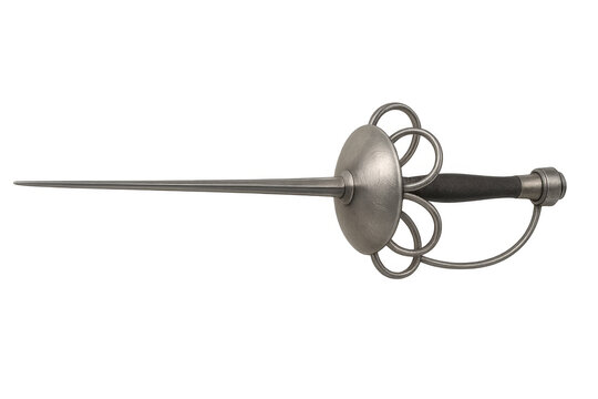 Rapier, an antique dueling sword, featuring a long thin blade and an elaborate basket hilt, offering historical weapon for combat and fencing