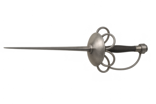 Rapier, an antique dueling sword, featuring a long thin blade and an elaborate basket hilt, offering historical weapon for combat and fencing