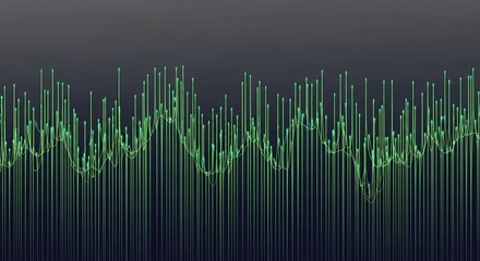 Abstract Green Sound Wave or Digital Data Visualization on Dark Background.