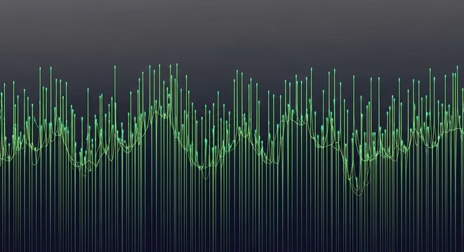 Abstract Green Sound Wave or Digital Data Visualization on Dark Background.