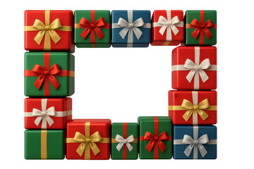 Fototapeta premium Christmas gifts and holiday presents forming a frame on transparent background, celebrating special occasions