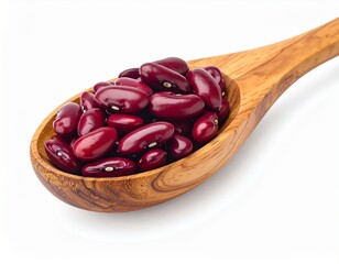 Raw Red Kidney Beans in Wooden Spoon on White Background