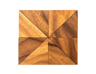 Abstract wooden square block with geometric pattern and transparent background