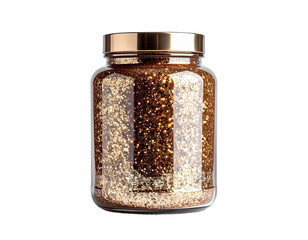 Amber glass jar with contents isolated on transparent background