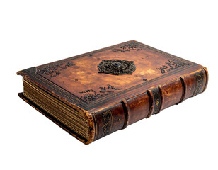 Antique book with ornate cover on transparent background