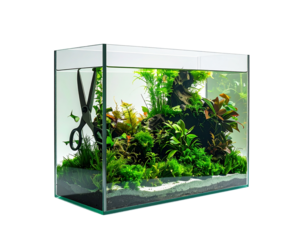 Aquarium with aquatic plants isolated on a transparent background