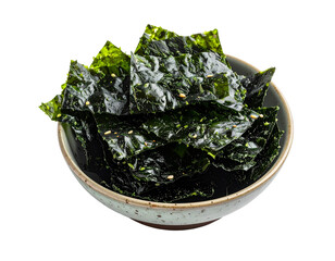 Fresh green seaweed bowl isolated on transparent background