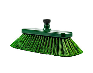 Green broom isolated on transparent background for cleaning and housework