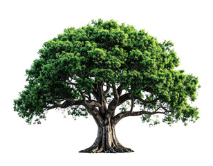 Green leafy tree illustration with transparent background for design elements and nature themes