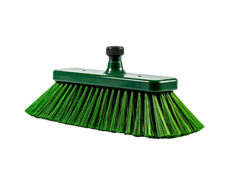 Green broom isolated on transparent background for cleaning and housework