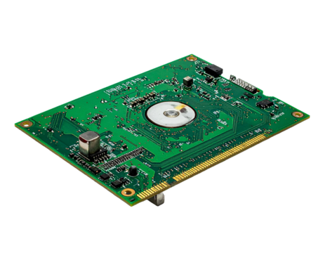 Green circuit board on transparent background technology and hardware concept