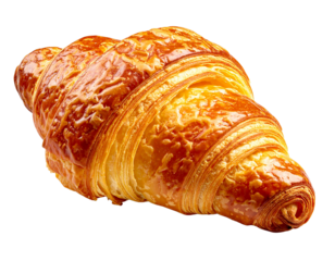Isolated golden croissant with transparent background for culinary and design use