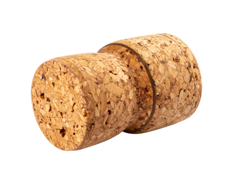 Isolated cork close up against transparent background for wine bottle