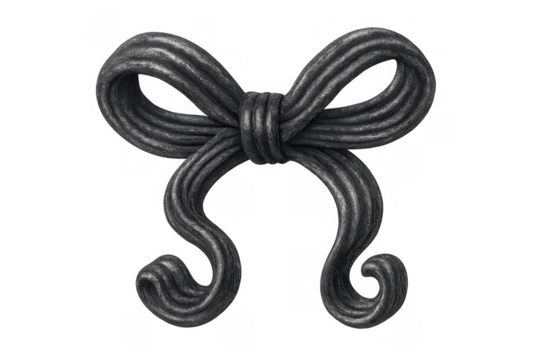 Black bow knot creating a decorative rope texture element, transparent background, isolated