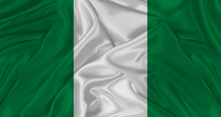 Obraz premium Flag of Nigeria with cloth texture Close up of Nigeria flag waving