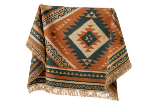 Southwestern style tribal pattern blanket with fringes