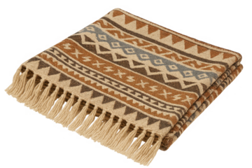 Folded bohemian ethnic print blanket with fringe