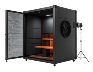 Studio box with open door on transparent background