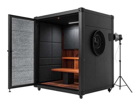 Studio box with open door on transparent background - Powered by Adobe