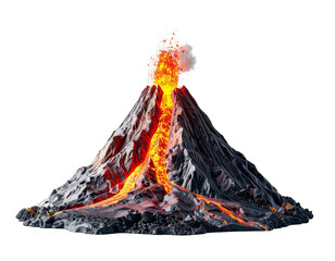 Volcano erupting with bright flames on a transparent background