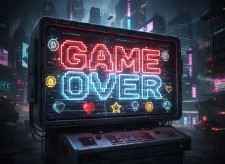 "GAME OVER" Text in Retro Pixel Art 3D