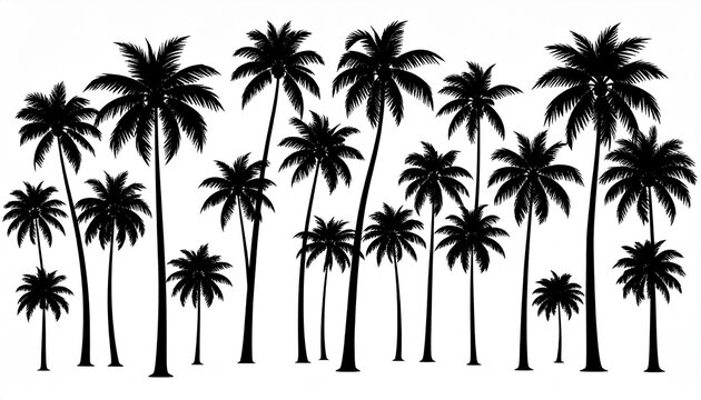 palm trees silhouettes on white - Powered by Adobe