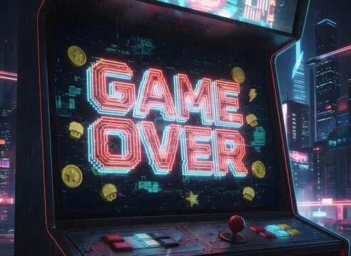 "GAME OVER" Text in Retro Pixel Art 3D