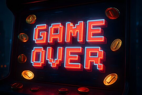 "GAME OVER" Text in Retro Pixel Art 3D