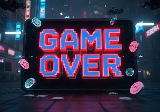"GAME OVER" Text in Retro Pixel Art 3D