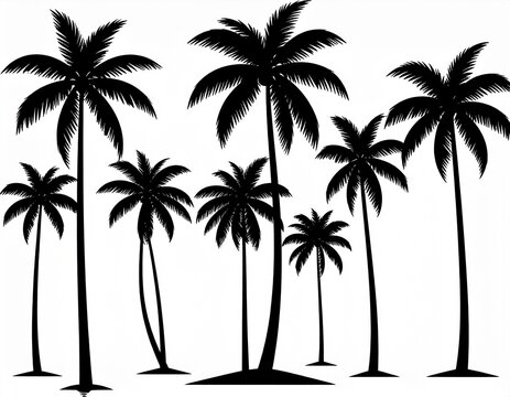 palm trees silhouettes on white