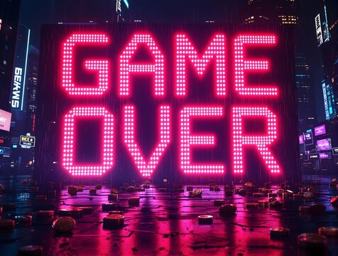 "GAME OVER" Text in Retro Pixel Art 3D - Powered by Adobe