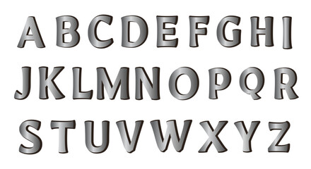 English alphabet vector, Letters from A to Z, metallic silver