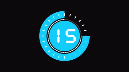 20 second rotating circle countdown timer in white and blue digital flat motion. 4K alpha animation perfect for presentations and social media intros. Countdown from 20 to 0 seconds. - Powered by Adobe
