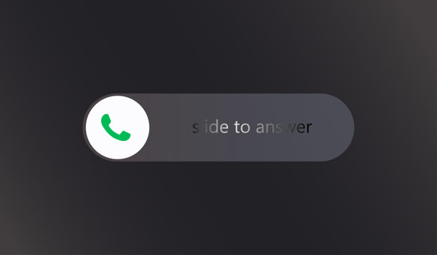 Slide to answer incoming call button on a dark background. User interface element for smartphone interaction.