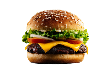 On a transparent background. Delicious appetizing burger. Exotic food. Image for designers, marketers and IT. Popular illustration, object. Sphere of trade, economy, sales.