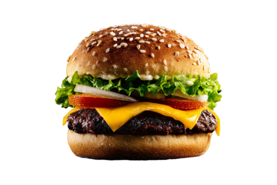 On a transparent background. Delicious appetizing burger. Exotic food. Image for designers, marketers and IT. Popular illustration, object. Sphere of trade, economy, sales.